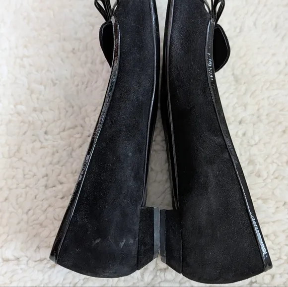 Prada Black Velvet Leather Bow Detail Pointed Toe Flats
