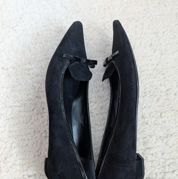 Prada Black Velvet Leather Bow Detail Pointed Toe Flats