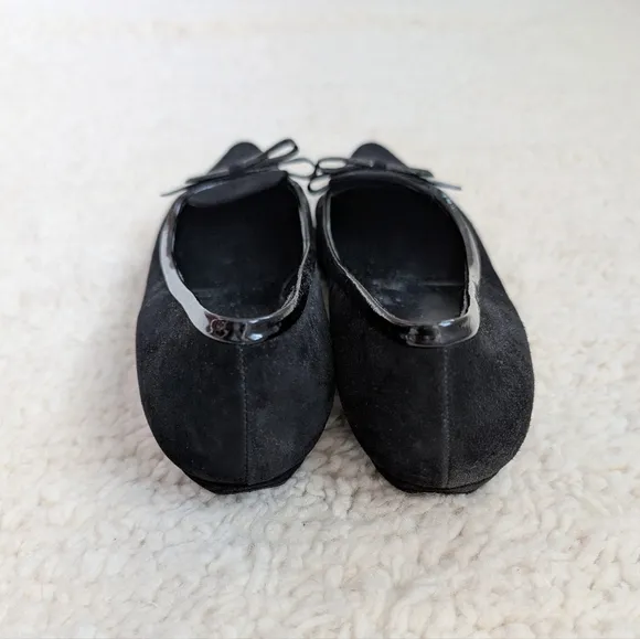 Prada Black Velvet Leather Bow Detail Pointed Toe Flats