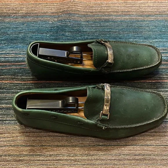 Prada Green Leather Loafers Sz Mens 8