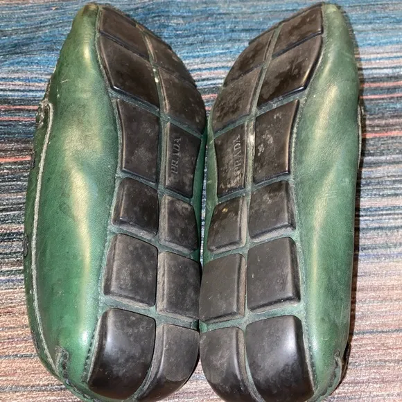 Prada Green Leather Loafers Sz Mens 8