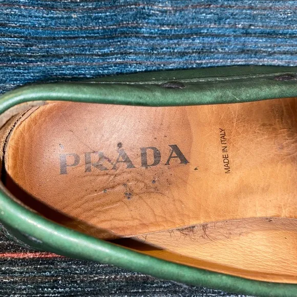 Prada Green Leather Loafers Sz Mens 8