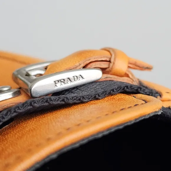 Prada Italian Made Orange Leather Nappa Stretch Loafers Buckle Shoes Flats Sz 40