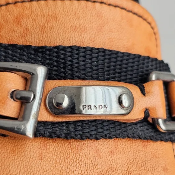 Prada Italian Made Orange Leather Nappa Stretch Loafers Buckle Shoes Flats Sz 40