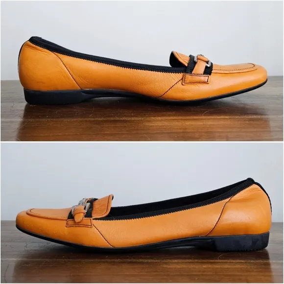 Prada Italian Made Orange Leather Nappa Stretch Loafers Buckle Shoes Flats Sz 40