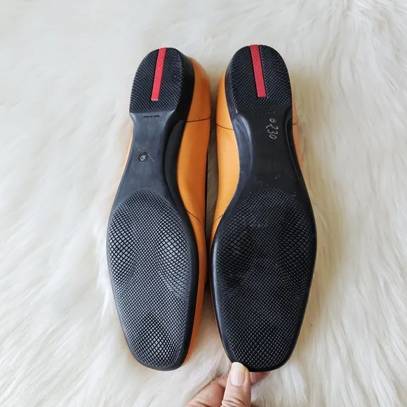 Prada Italian Made Orange Leather Nappa Stretch Loafers Buckle Shoes Flats Sz 40
