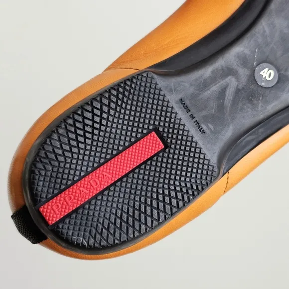 Prada Italian Made Orange Leather Nappa Stretch Loafers Buckle Shoes Flats Sz 40