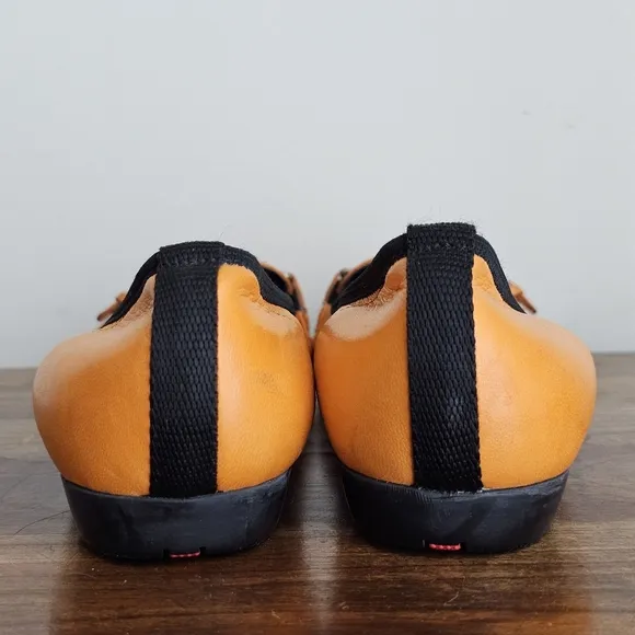 Prada Italian Made Orange Leather Nappa Stretch Loafers Buckle Shoes Flats Sz 40
