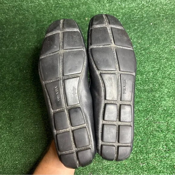 Prada Mens Black Leather Loafers Drivers Shoes Made in Italy - US Size 11
