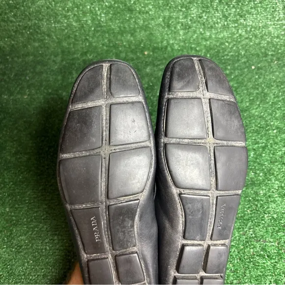Prada Mens Black Leather Loafers Drivers Shoes Made in Italy - US Size 11