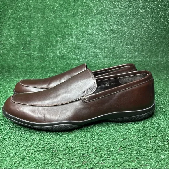 Prada Mens Brown Leather Loafers Drivers Shoes Made in Italy - US Size 11.5