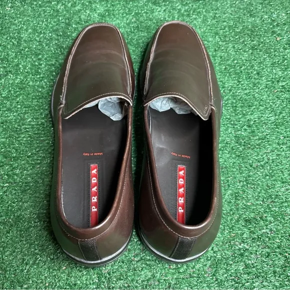 Prada Mens Brown Leather Loafers Drivers Shoes Made in Italy - US Size 11.5