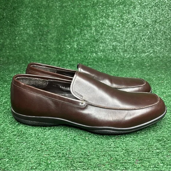 Prada Mens Brown Leather Loafers Drivers Shoes Made in Italy - US Size 11.5