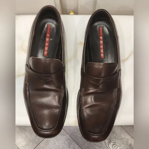 Prada Men's Brown Leather Loafers size 7.5