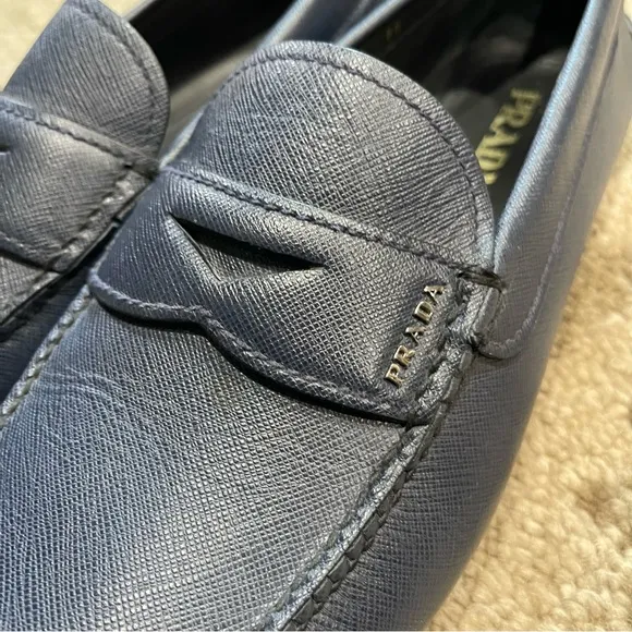 Prada | Men’s Navy Leather Loafers Size: 11