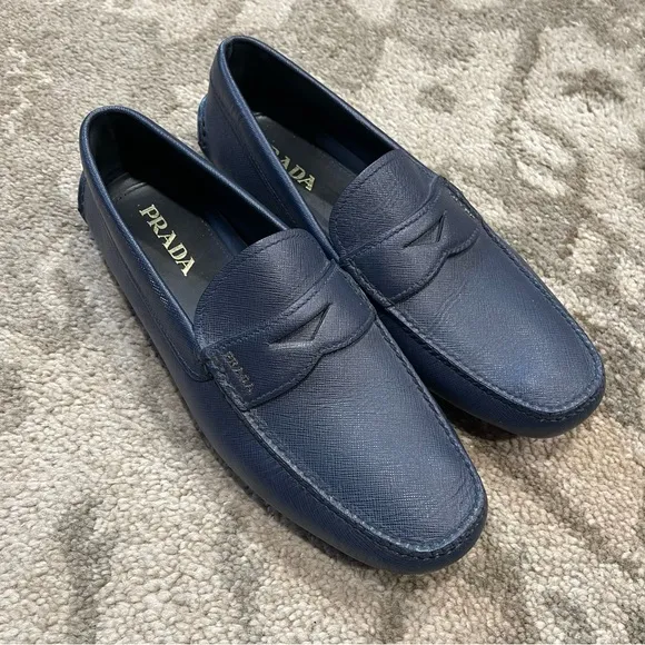 Prada | Men’s Navy Leather Loafers Size: 11