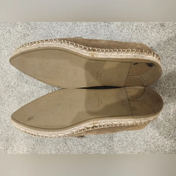 Prada Pointed Toe Suede Espadrille Slip on Shoes Espadrilles 37.5 Made in Italy