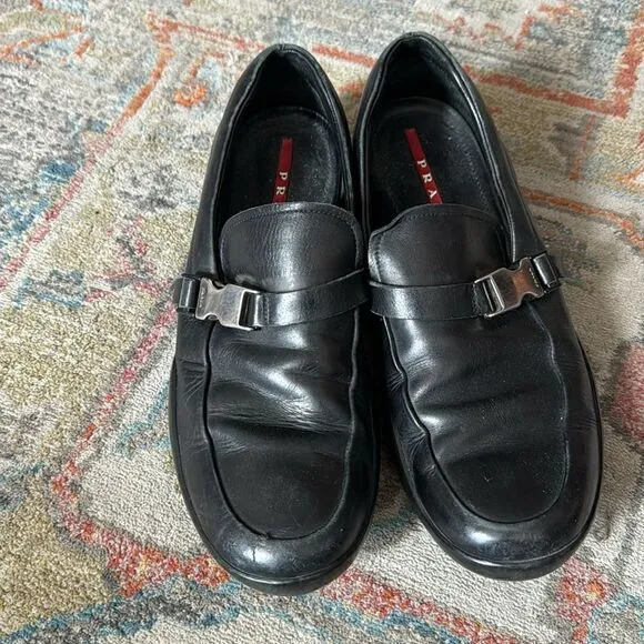 Prada ps1187 black leather loafers - 7.5