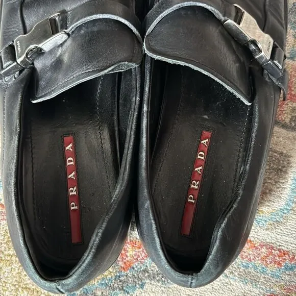 Prada ps1187 black leather loafers - 7.5
