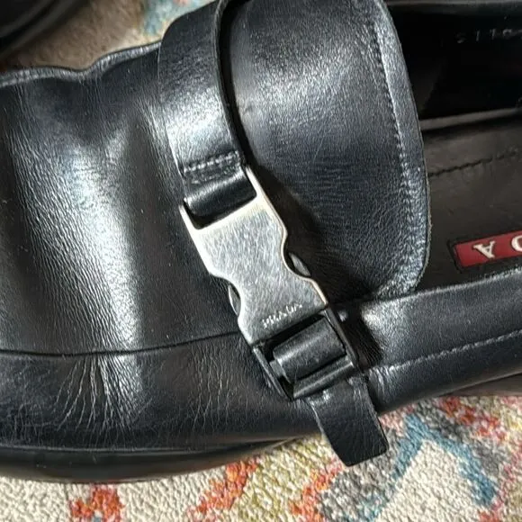 Prada ps1187 black leather loafers - 7.5