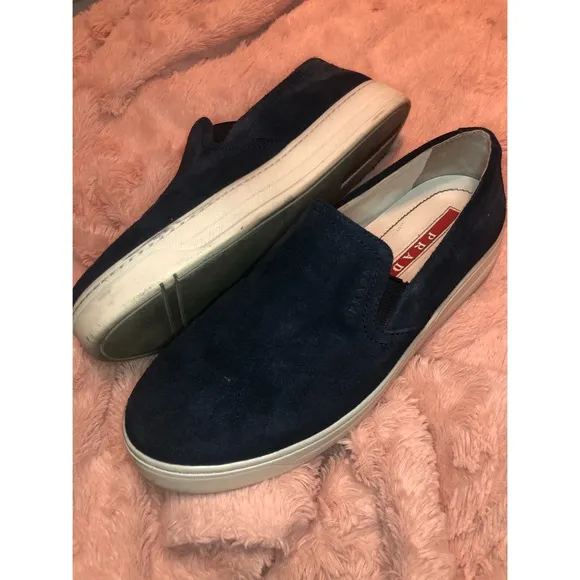 Prada Slip-on navy suede sneakers size 37.5