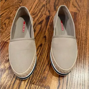 PRADA SPORT CANVAS SLIP-ON ESPADRILLES KHAKI LOAFER - Retail $495