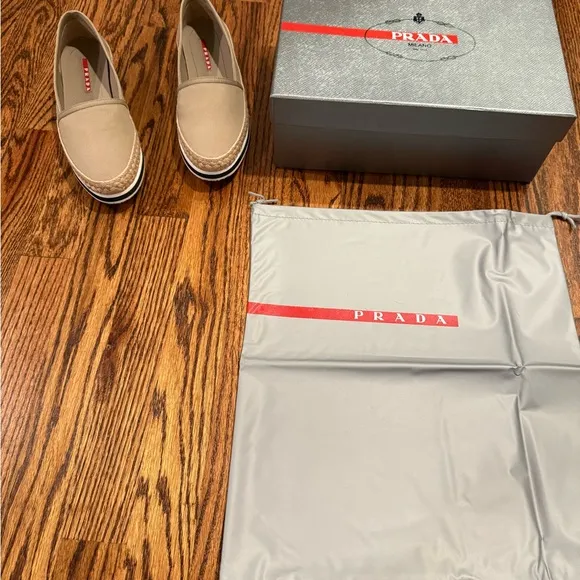 PRADA SPORT CANVAS SLIP-ON ESPADRILLES KHAKI LOAFER - Retail $495