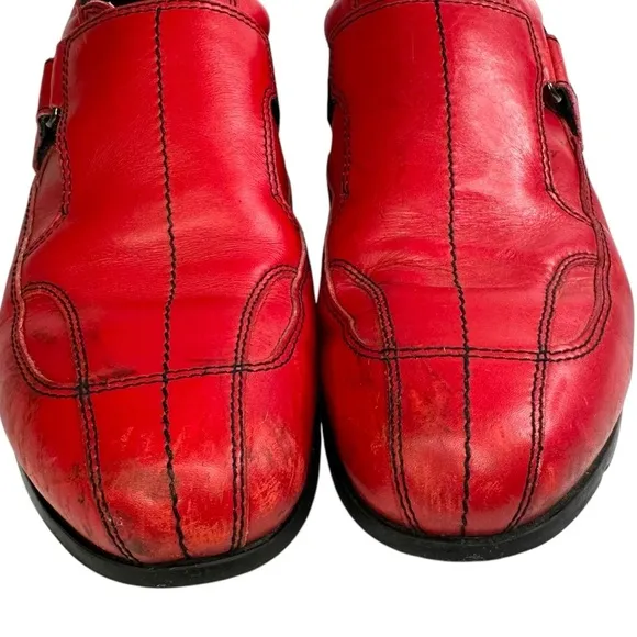 PRADA Sport Size 8.5 Red Leather Hook &amp; Loop Loafers