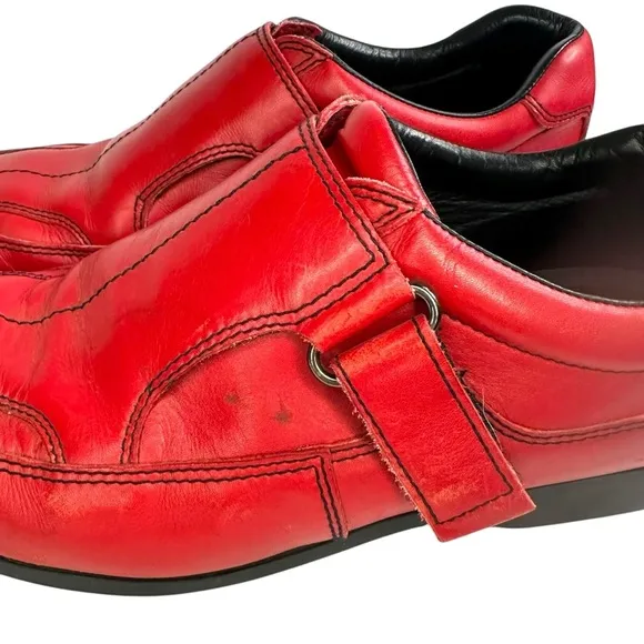 PRADA Sport Size 8.5 Red Leather Hook &amp; Loop Loafers