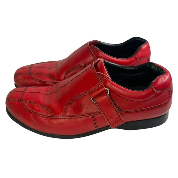 PRADA Sport Size 8.5 Red Leather Hook &amp; Loop Loafers