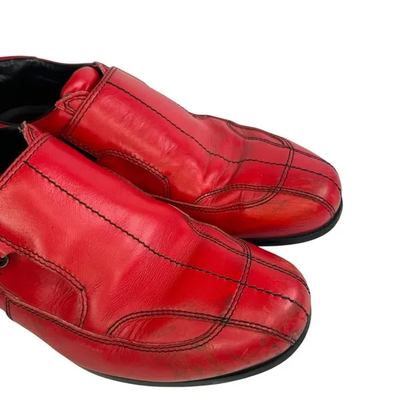 PRADA Sport Size 8.5 Red Leather Hook &amp; Loop Loafers