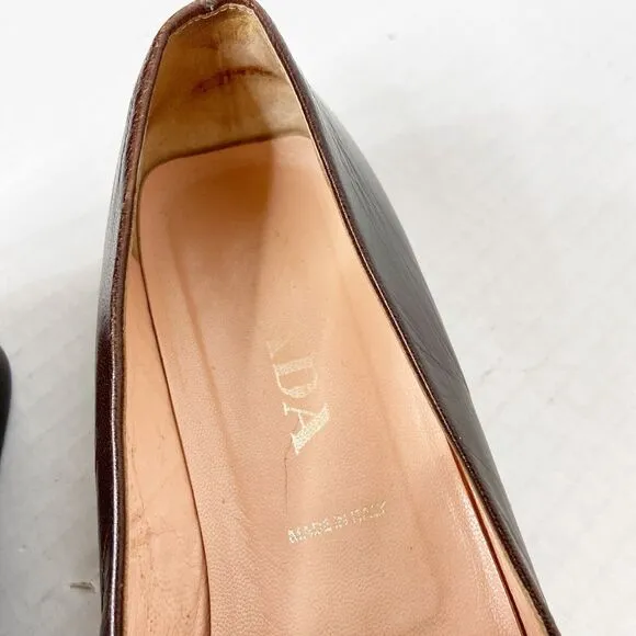 Prada Vintage Slip On Leather Loafers Pink Brown Two Tone Womens Size 38