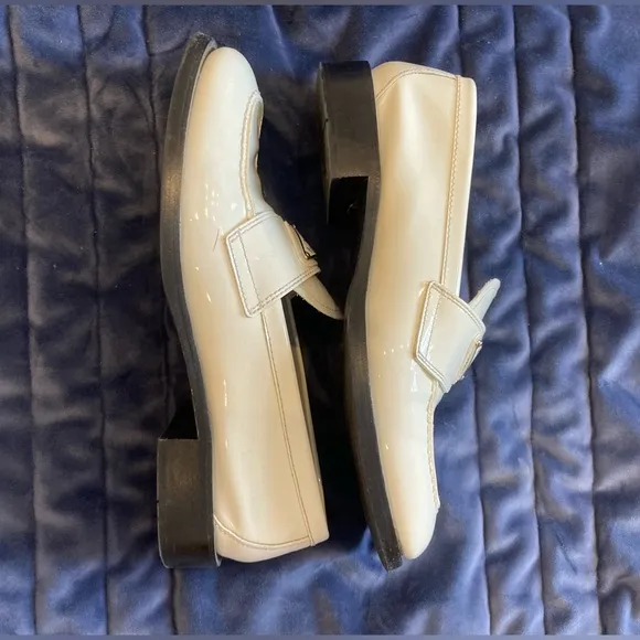 Prada White Patent Leather Loafers w/Logo US Size 7 EU 37