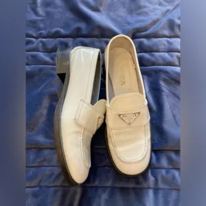 Prada White Patent Leather Loafers w/Logo US Size 7 EU 37