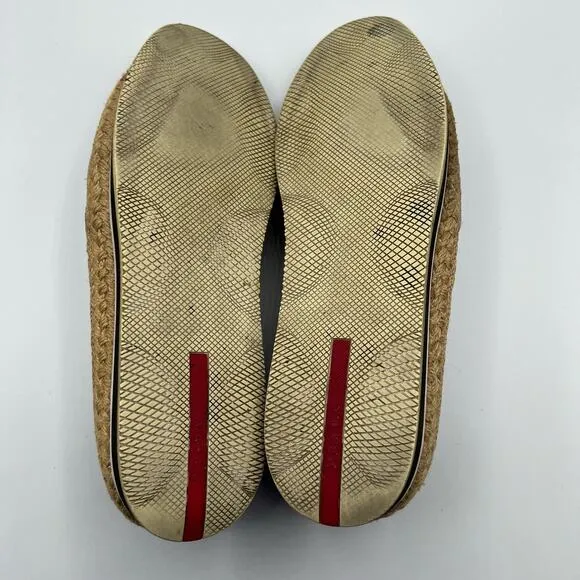 Prada Women 39.5 US 9.5 Sport Slip On Loafers Black Jute Canvas Espadrilles Flat