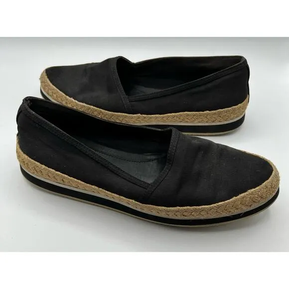 Prada Women 39.5 US 9.5 Sport Slip On Loafers Black Jute Canvas Espadrilles Flat