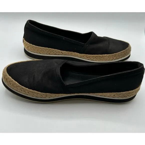 Prada Women 39.5 US 9.5 Sport Slip On Loafers Black Jute Canvas Espadrilles Flat