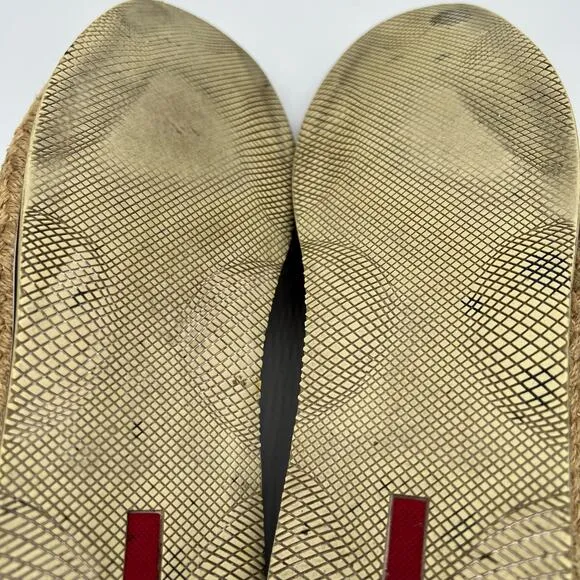 Prada Women 39.5 US 9.5 Sport Slip On Loafers Black Jute Canvas Espadrilles Flat