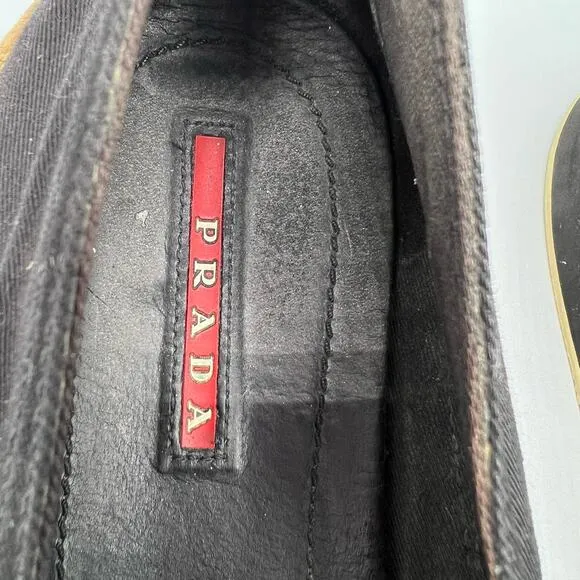 Prada Women 39.5 US 9.5 Sport Slip On Loafers Black Jute Canvas Espadrilles Flat