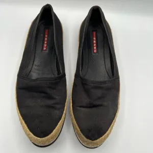Prada Women 39.5 US 9.5 Sport Slip On Loafers Black Jute Canvas Espadrilles Flat