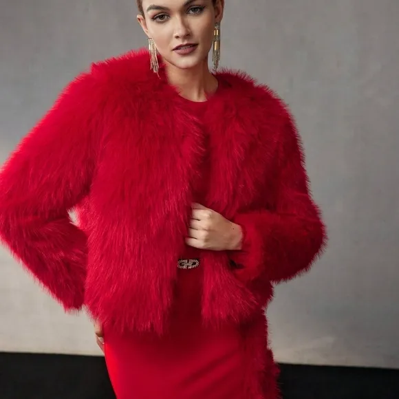 PREMIUM FLUFFY SOLID OPEN FRONT COAT