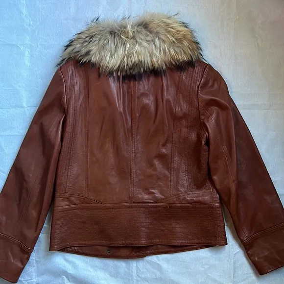 Preston &amp;York women’s brown leather and fur jacket szM
