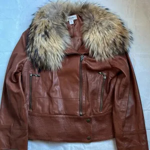 Preston &amp;York women’s brown leather and fur jacket szM