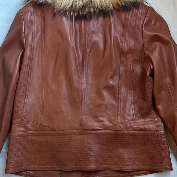 Preston &amp;York women’s brown leather and fur jacket szM