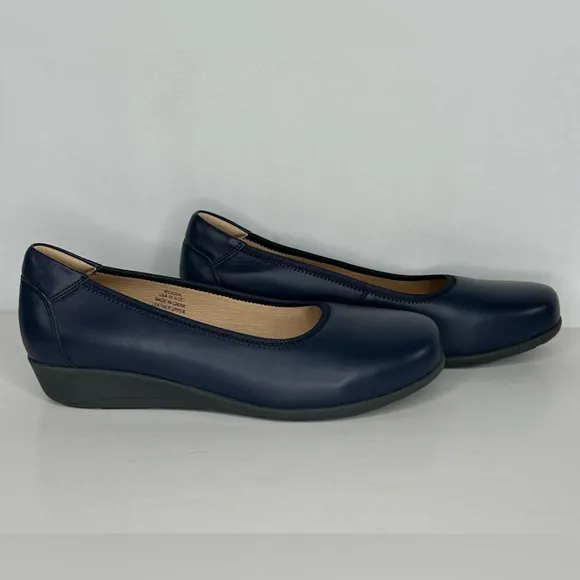 PROPÉT‎ Yara Navy Blue Leather Ballet Comfort Wedge Flats Sz 10 X (2E)