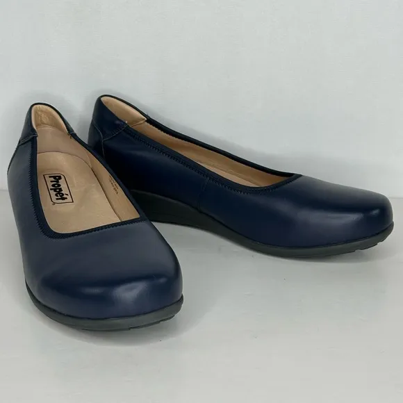 PROPÉT‎ Yara Navy Blue Leather Ballet Comfort Wedge Flats Sz 10 X (2E)