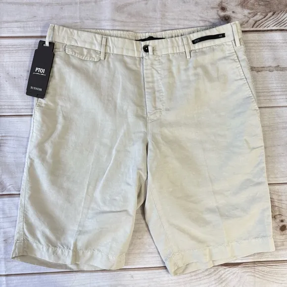 PT01 Pantaloni Torino Khaki Tan Business Shorts Linen Cotton Blend Made In Italy
