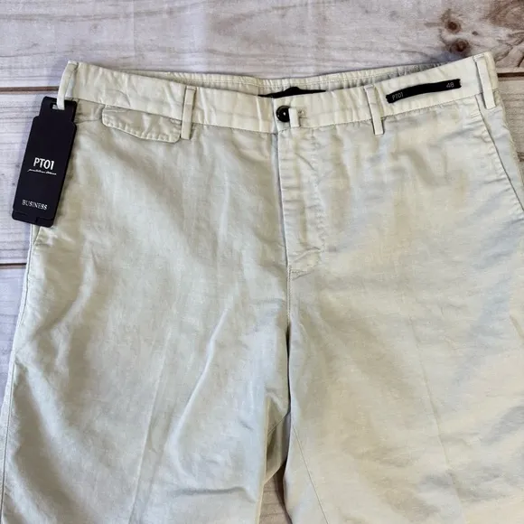 PT01 Pantaloni Torino Khaki Tan Business Shorts Linen Cotton Blend Made In Italy