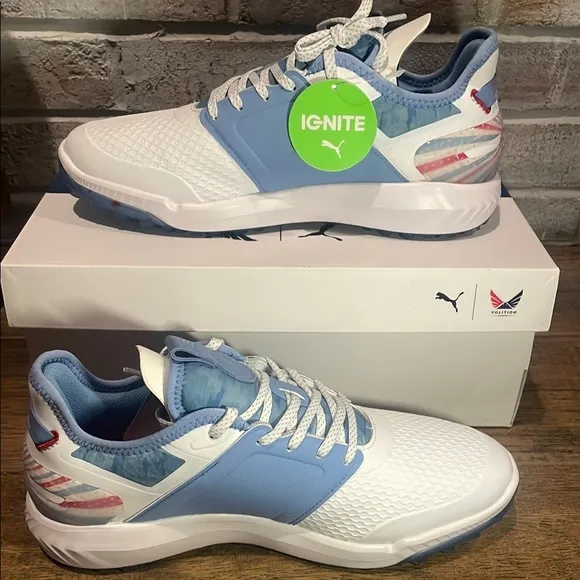 Puma White and Blue Golf Sneakers Modern Design Comfort