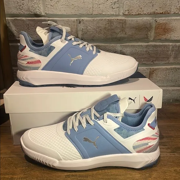 Puma White and Blue Golf Sneakers Modern Design Comfort